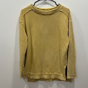 Pilcro Anthropologie Yellow Acid Wash sweatshirt split hem Long Sleeve Spring